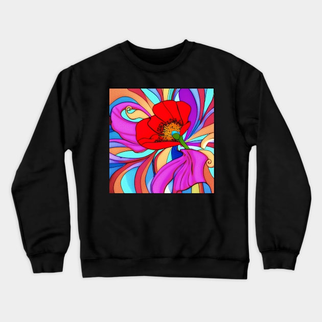 70s Style Red Poppy Flower Digital Abstract (MD23Mrl019) Crewneck Sweatshirt by Maikell Designs